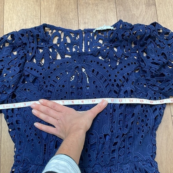 Anthropologie ERI + ALI Lattice Lace Navy Blue Fit N’ Flare Dress shortsleeve XS - Picture 10 of 16